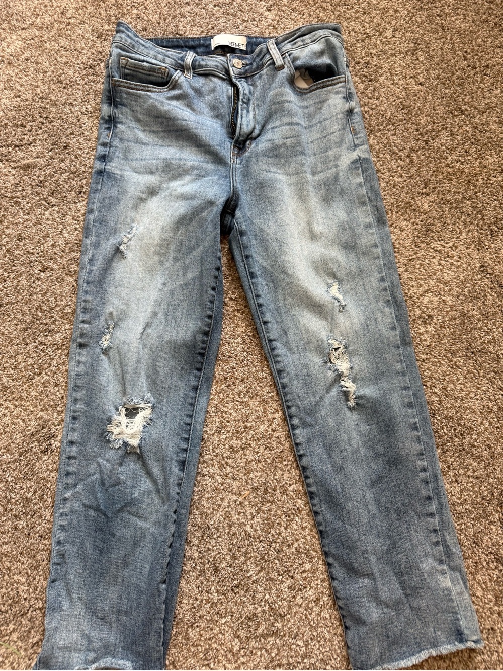 VERVET BY FLYING MONKEY Light Blue Distressed Straight Leg Jeans